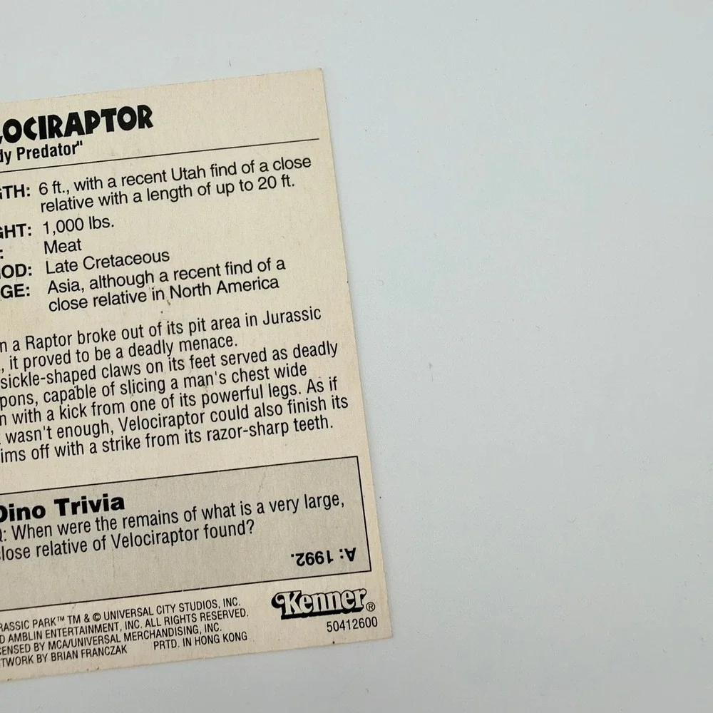 Kenner Jurassic Park Trading Card Unisex OS Red Good Raptor Escape #12 1993
